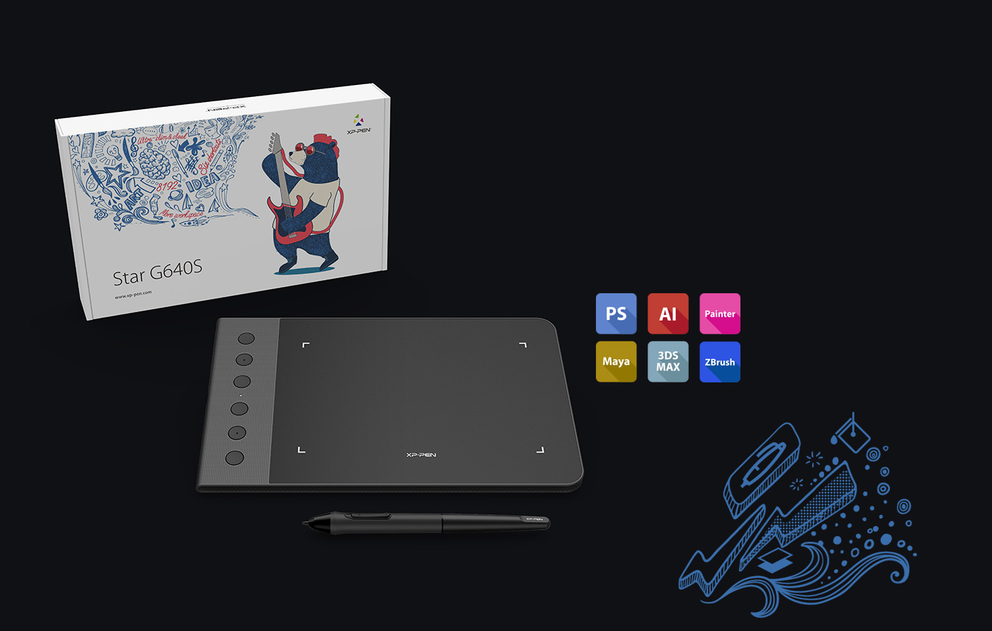  xp-pen star g640s drawing tablet without screen compatible with windows and mac os 